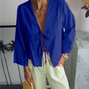 SHEIN Royal Blue Tie-Front Blouse